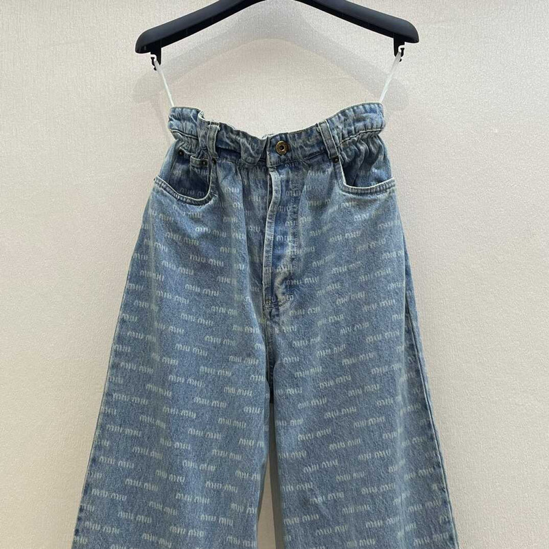 Miu Miu Corduroy Wide-Leg Pants Denim Blue