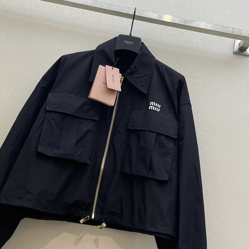 Miu Miu Zip-Up Cropped Jacket Black