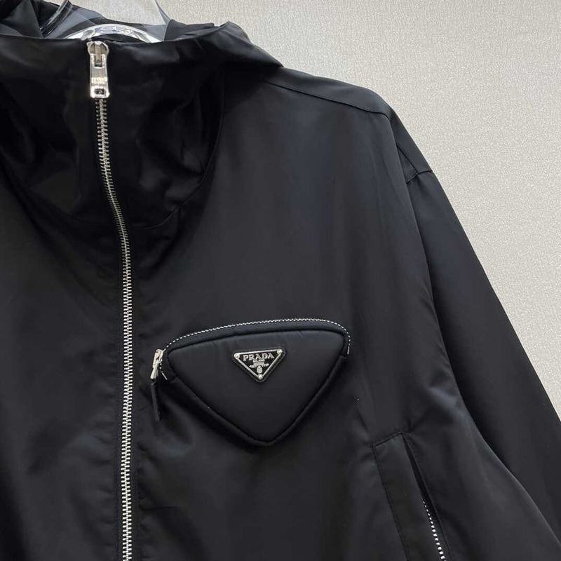 Pra*a re-nylon hooded track jacket black