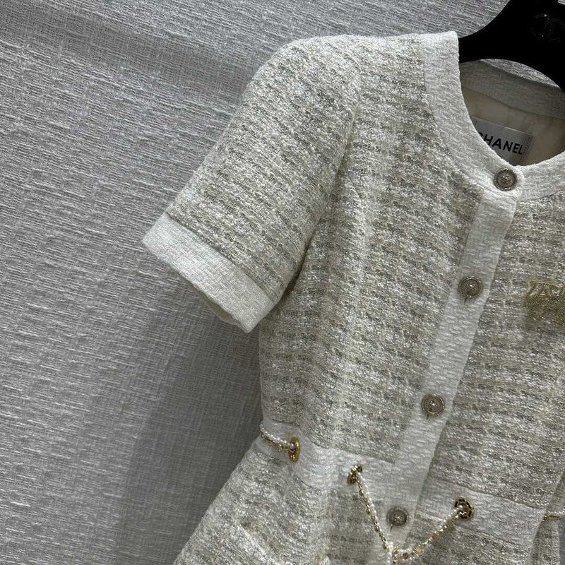 Ch*el tweed dress white