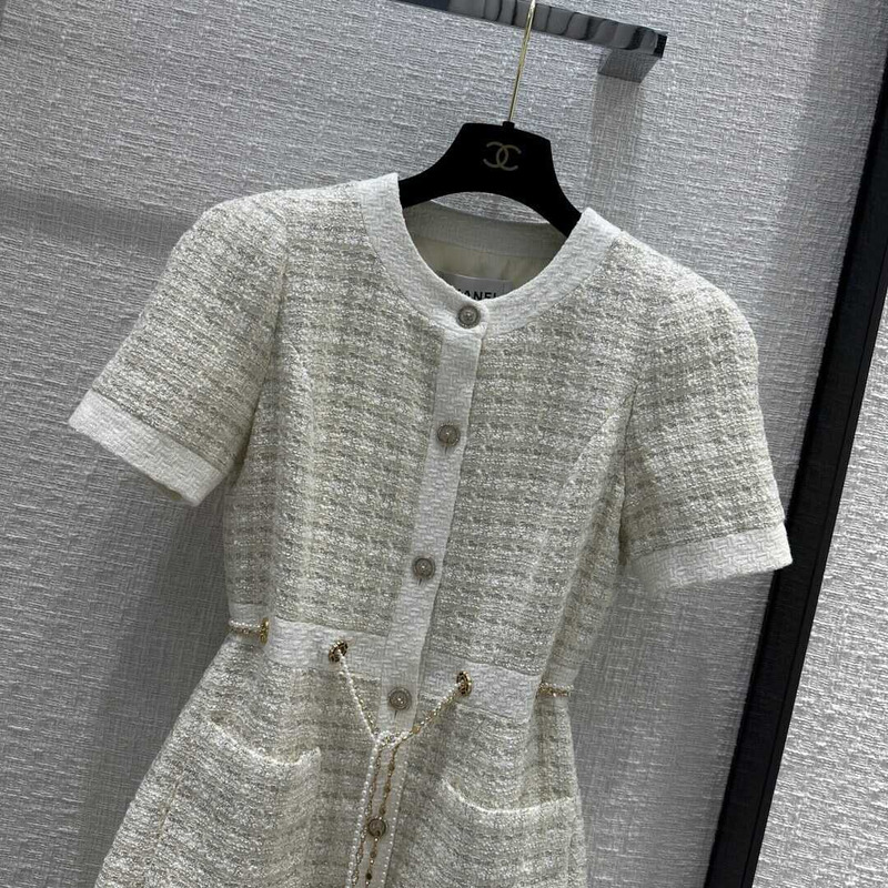 Ch*el tweed dress white
