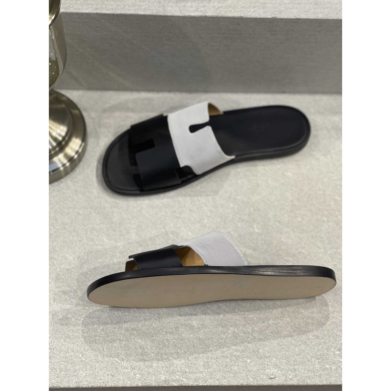 H**mes izmir sandal black grey slides  leather