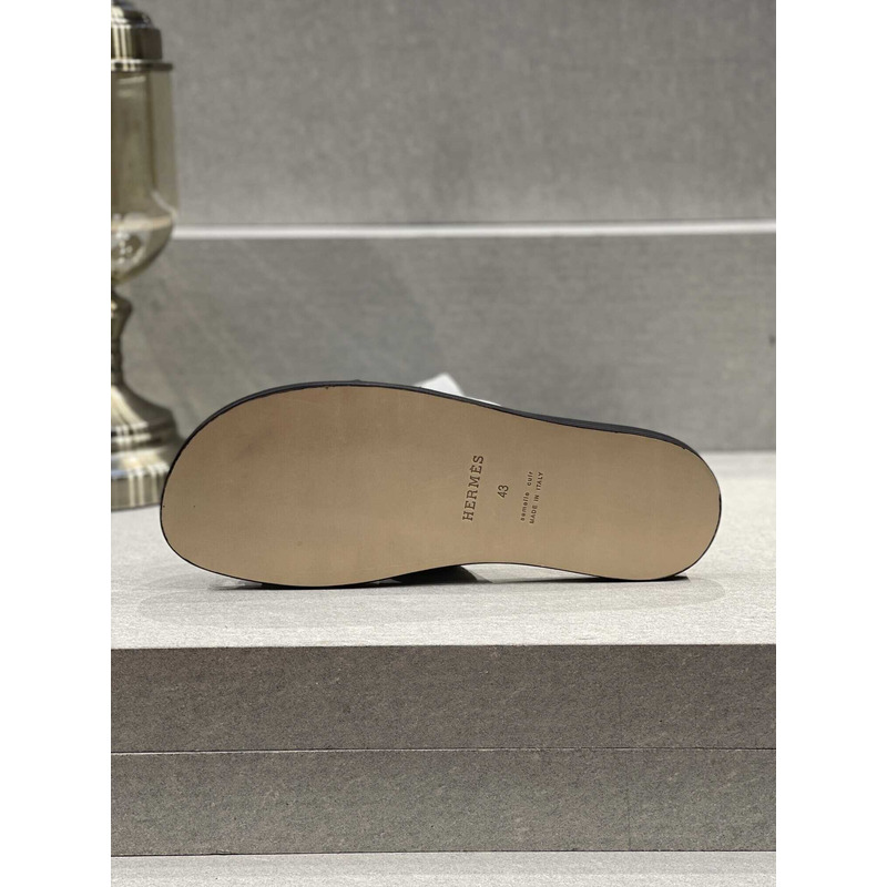 H**mes izmir sandal black grey slides  leather