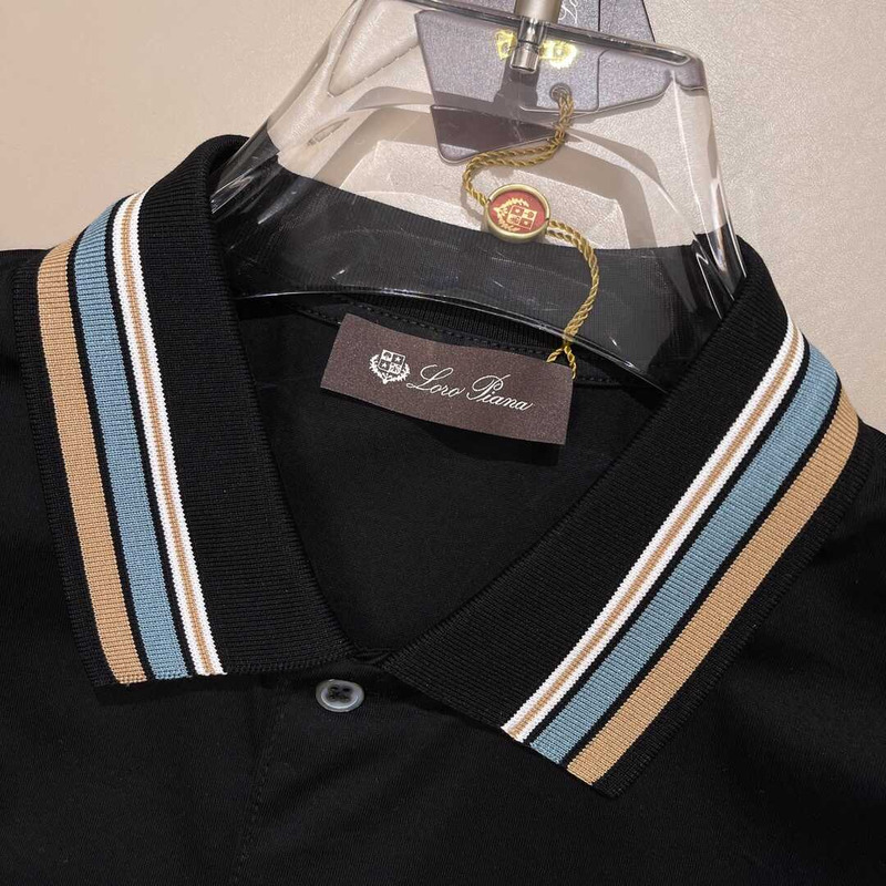 Loro piana Rainbow Stripe Detail Polo Shirt Black