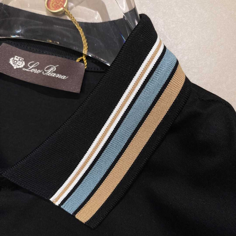 Loro piana Rainbow Stripe Detail Polo Shirt Black