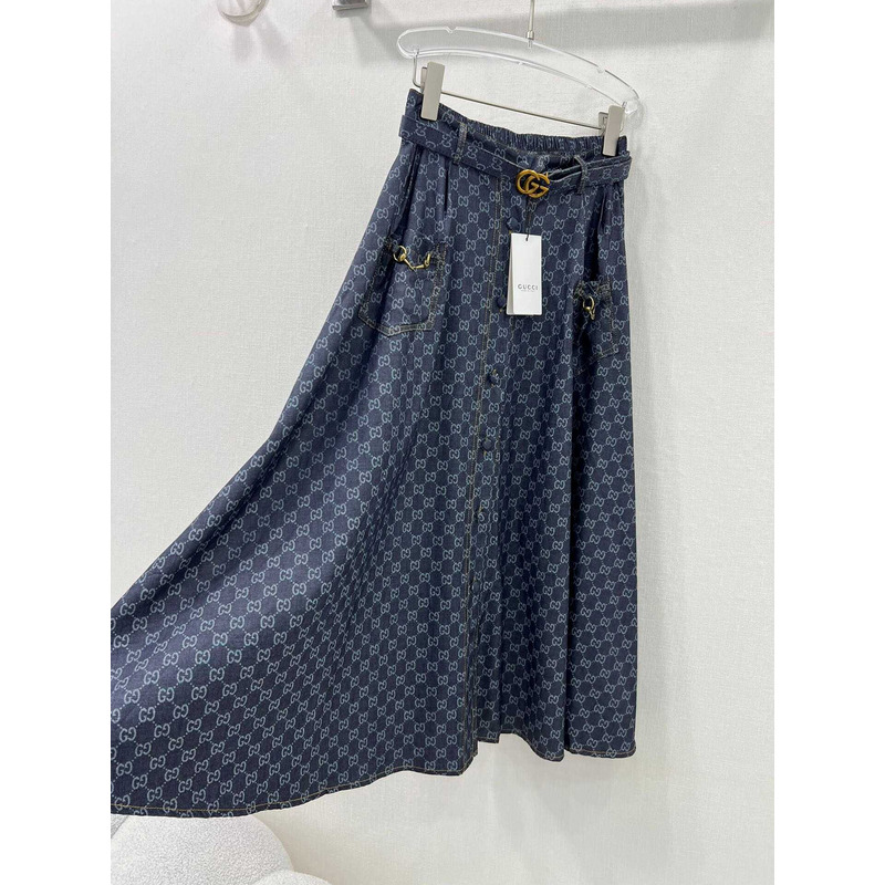G*u*i washed organic denim skirt blue