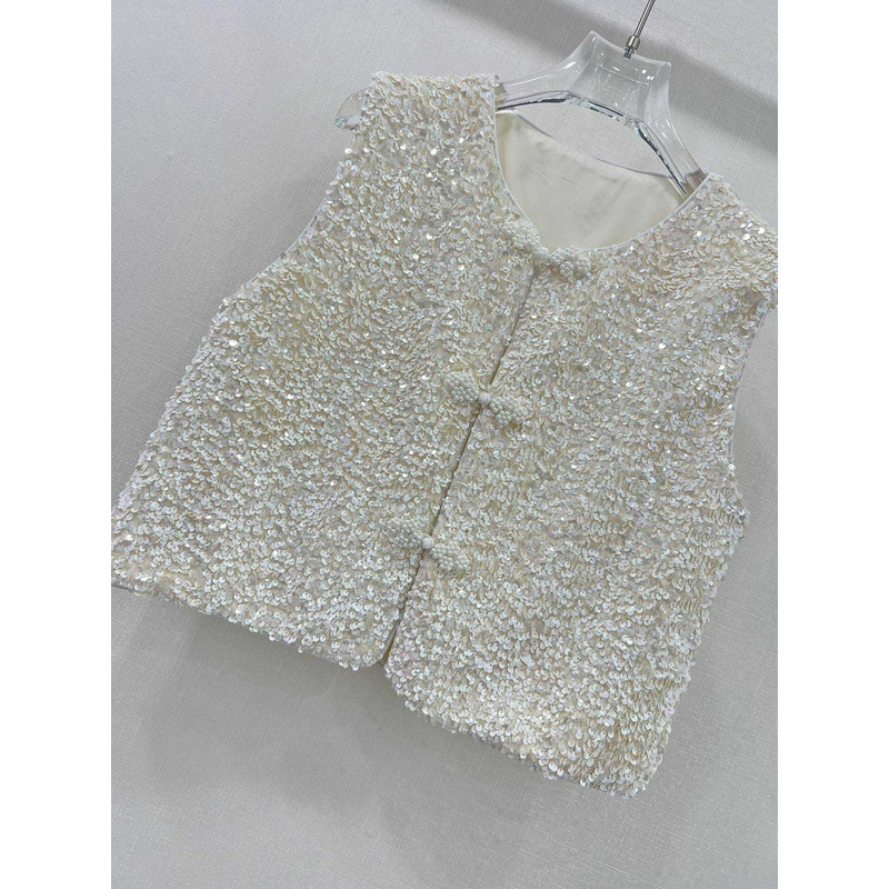 Ch*el sequin vest jacket white