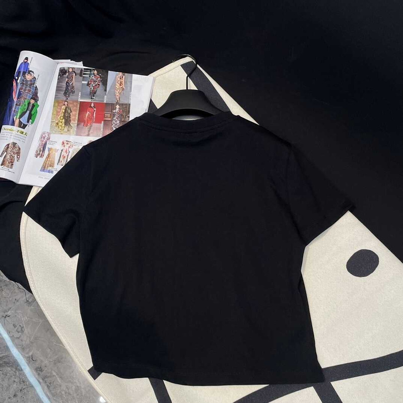 Miu Miu Embroidered Cotton T-shirt Black