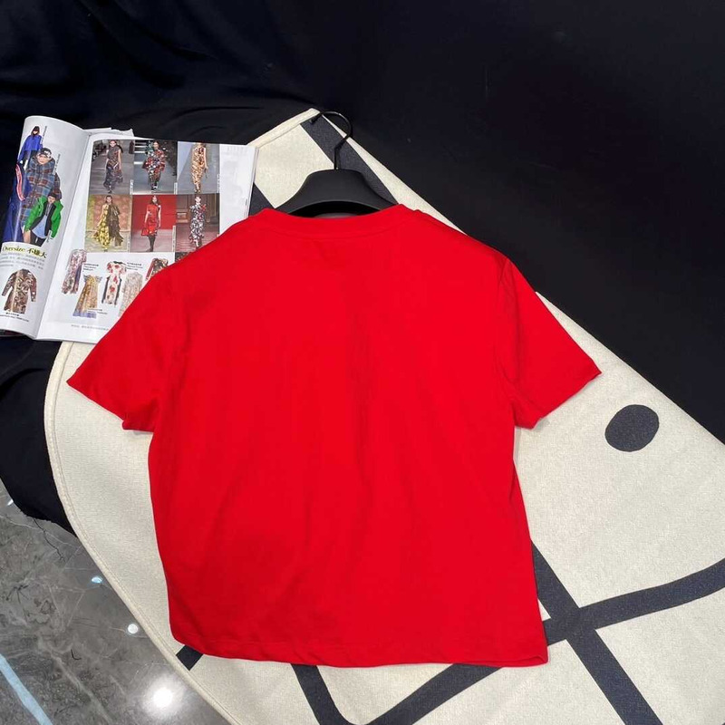 Miu Miu Embroidered Cotton T-shirt Red