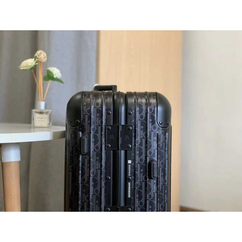 D*or D*or and rimowa carry-on luggage  black aluminum-magnesium oblique pattern