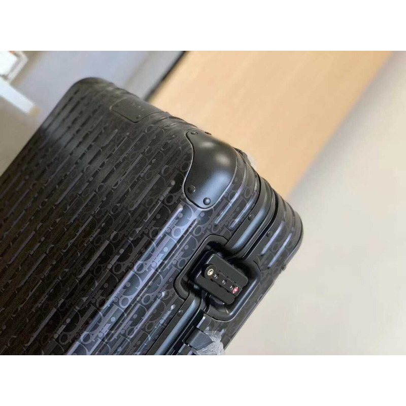 D*or D*or and rimowa carry-on luggage  black aluminum-magnesium oblique pattern