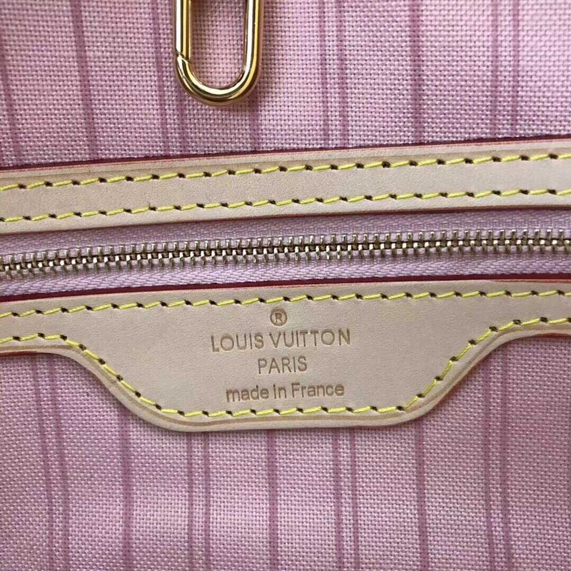 l**is V*t*n neverfull damier azur mm rose ballerina lining