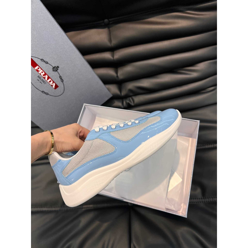 Pra*a americas cup patent leather and nylon sneakers light blue