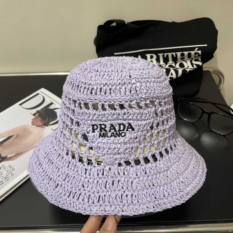 Pra*a woven fabric bucket hat in purple