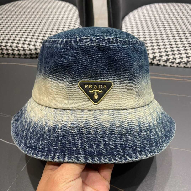 Pra*a denim bucket hat white and blue