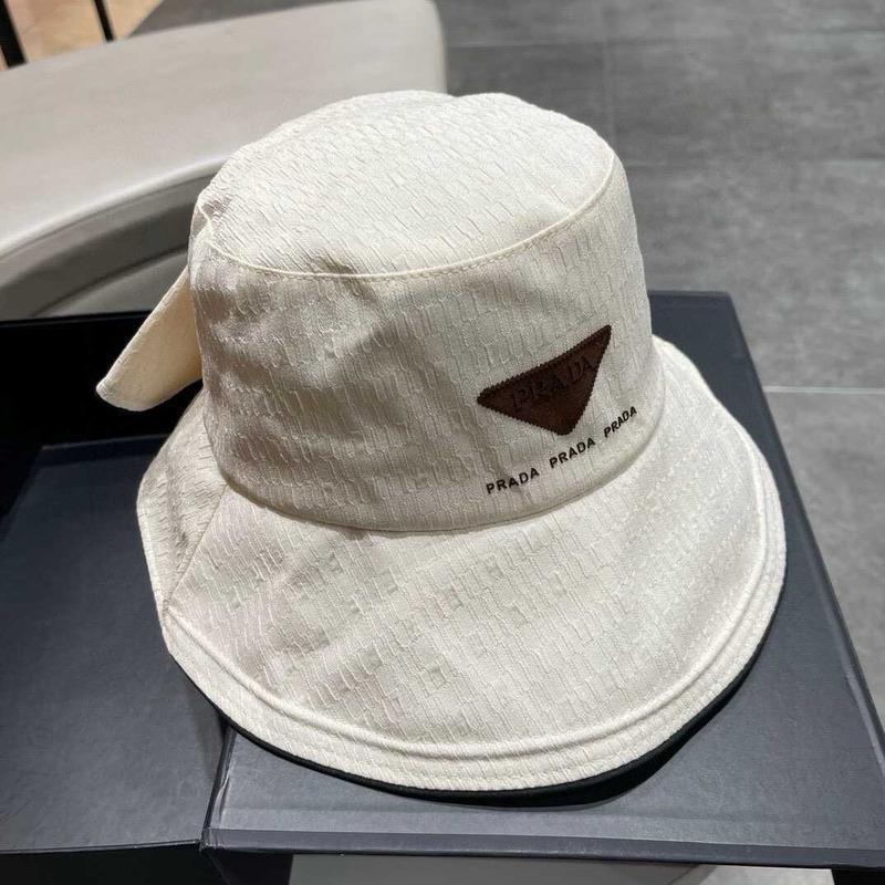 Pra*a bucket hat with bowknot white