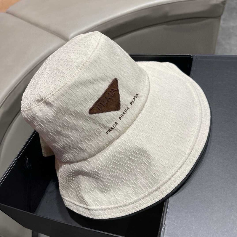 Pra*a bucket hat with bowknot white