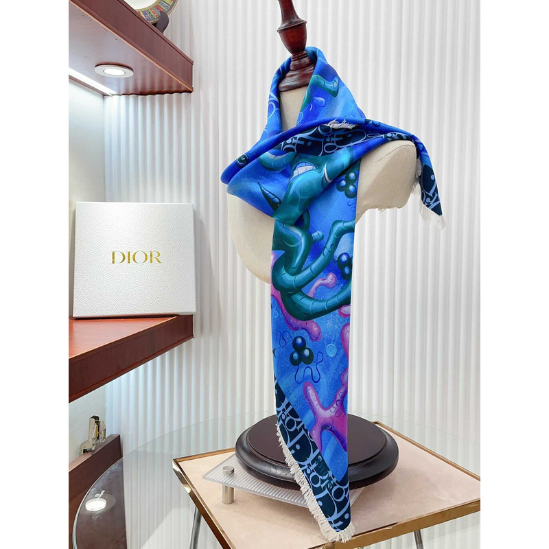 D*or neckerchief twill silk scarves in blue