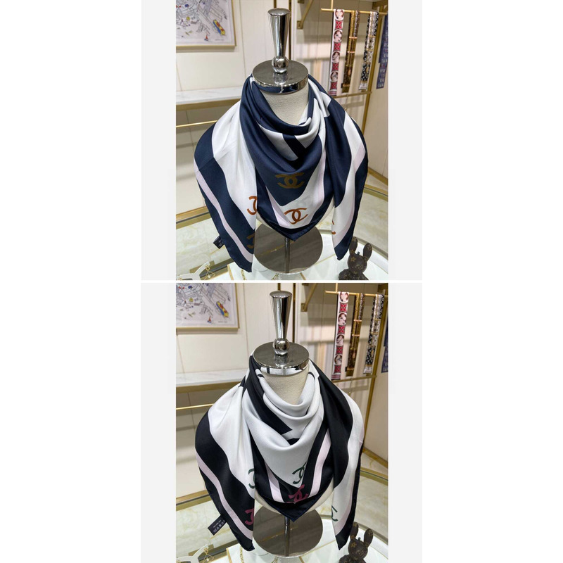 Ch*el square scarf in white and blue