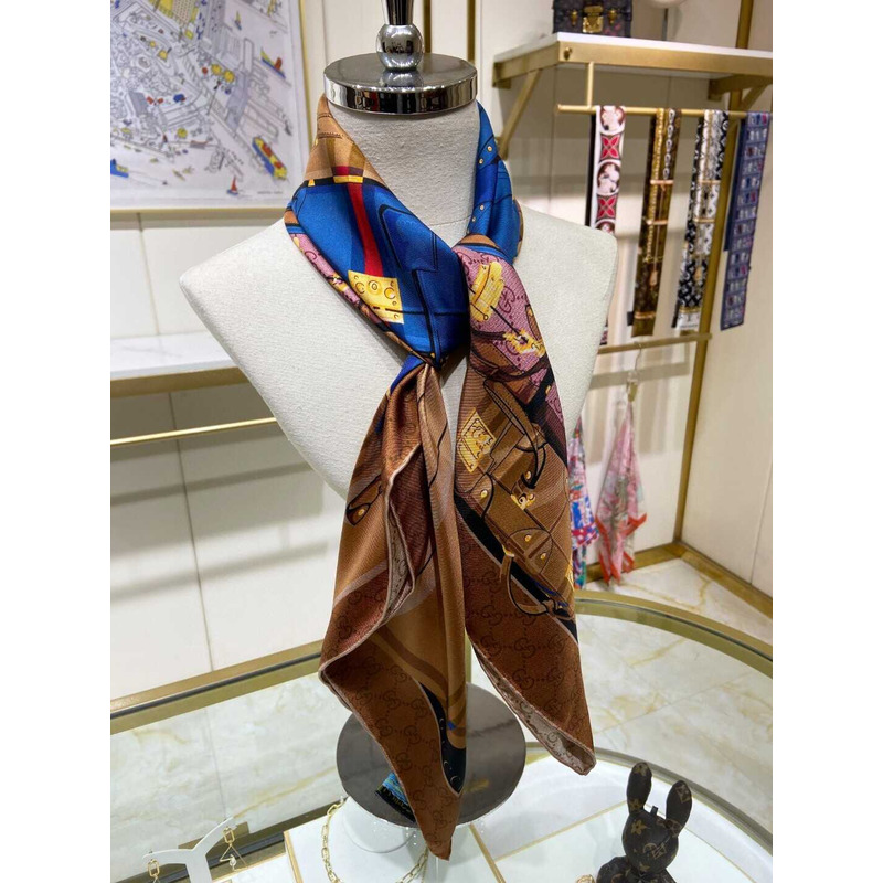 G*u*i flora print silk scarf in brown