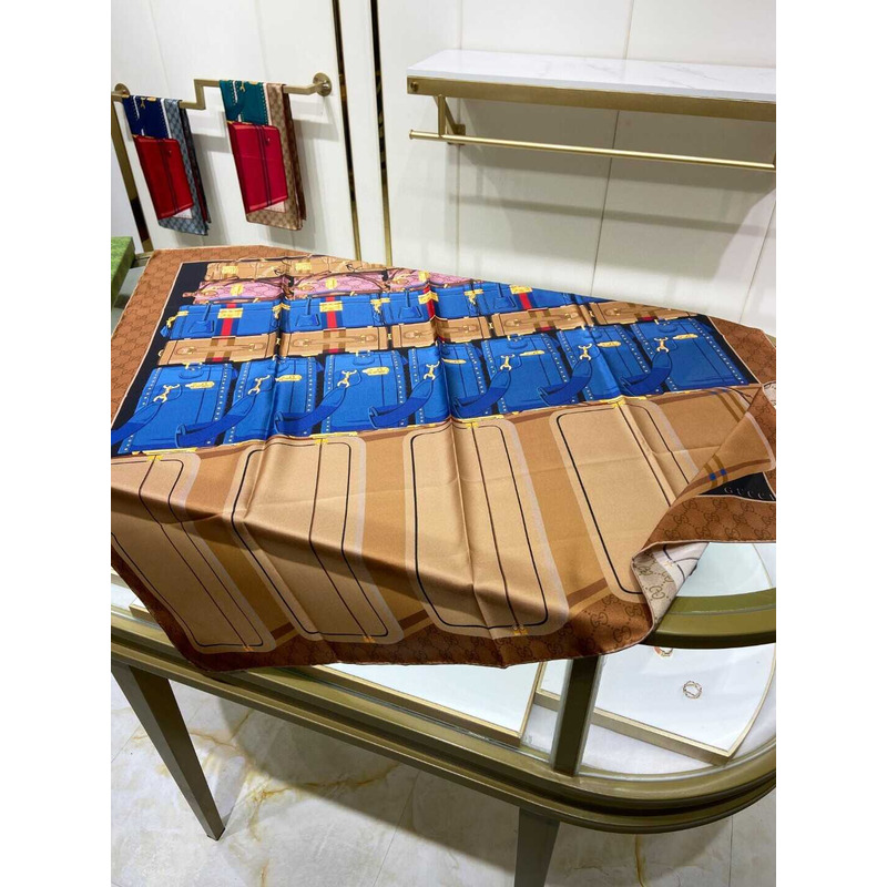 G*u*i flora print silk scarf in brown