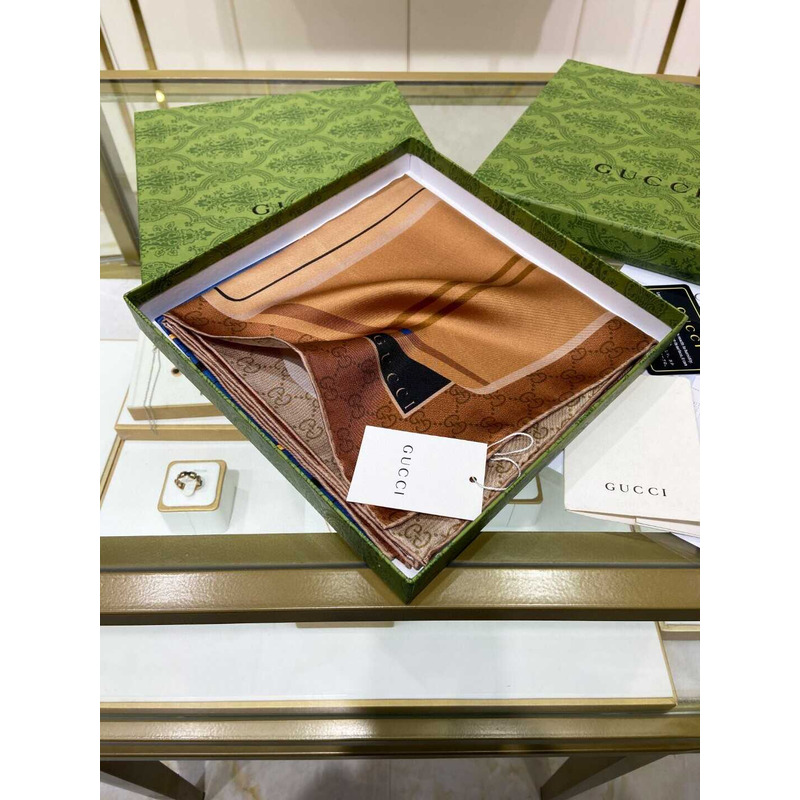 G*u*i flora print silk scarf in brown