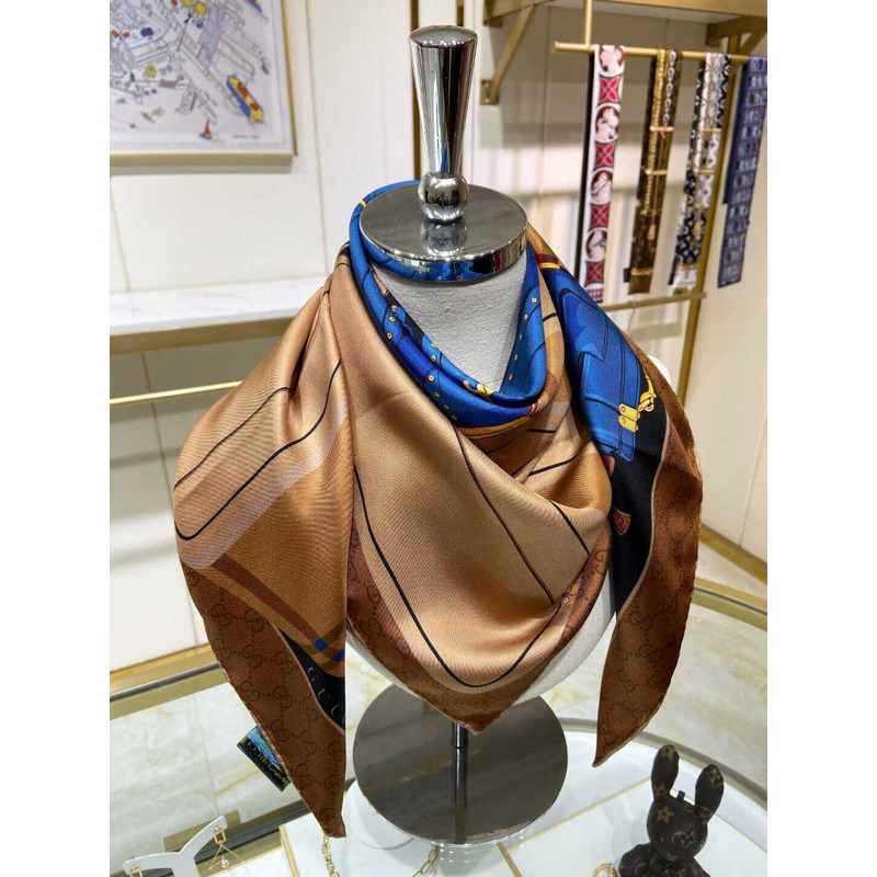 G*u*i flora print silk scarf in brown