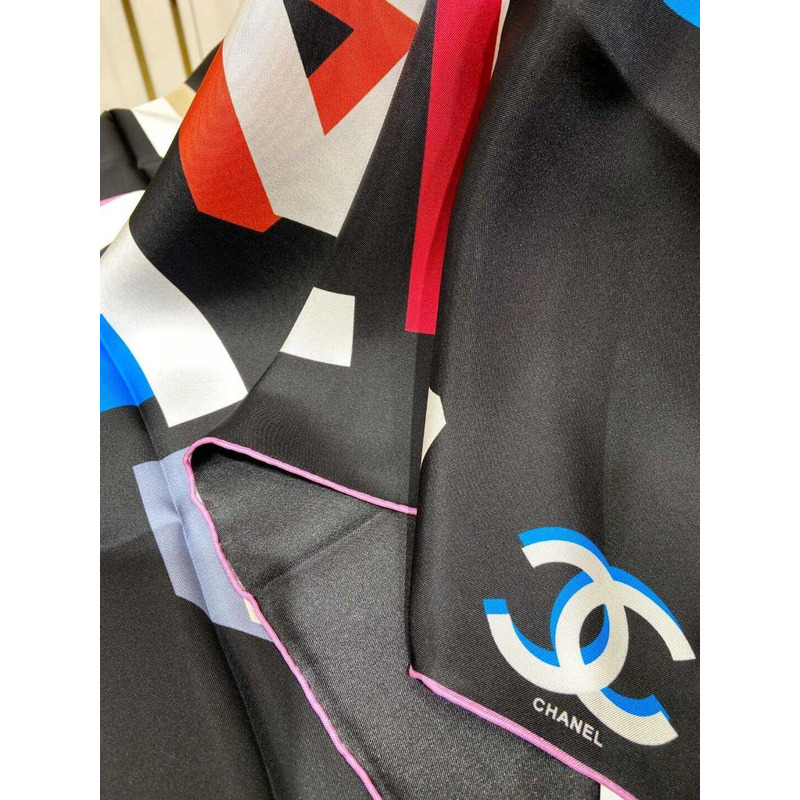 Ch*el square scarf silk twill black