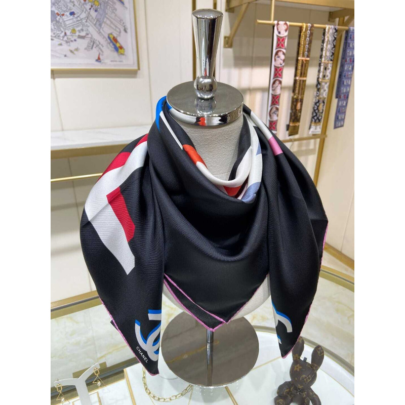 Ch*el square scarf silk twill black