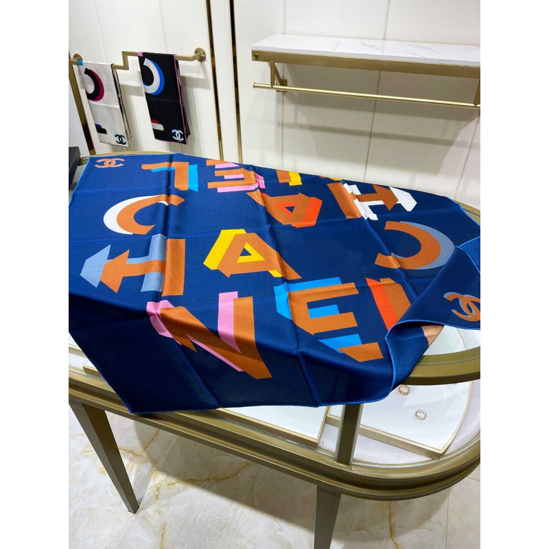 Ch*el square scarf silk twill blue