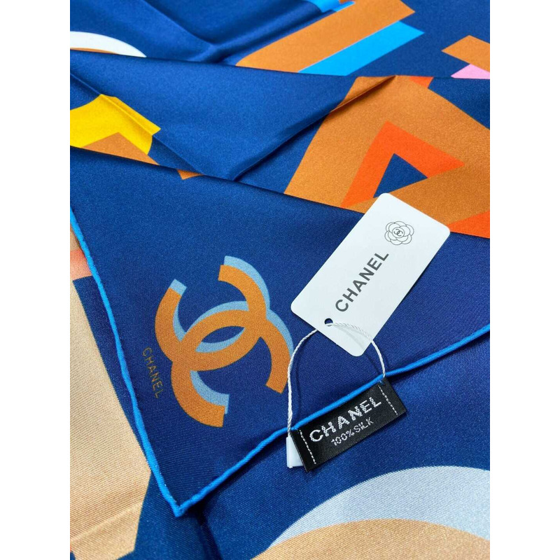 Ch*el square scarf silk twill blue
