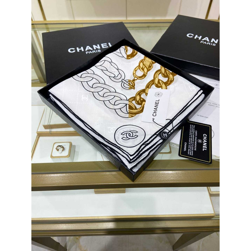 Ch*el square scarf silk twill white