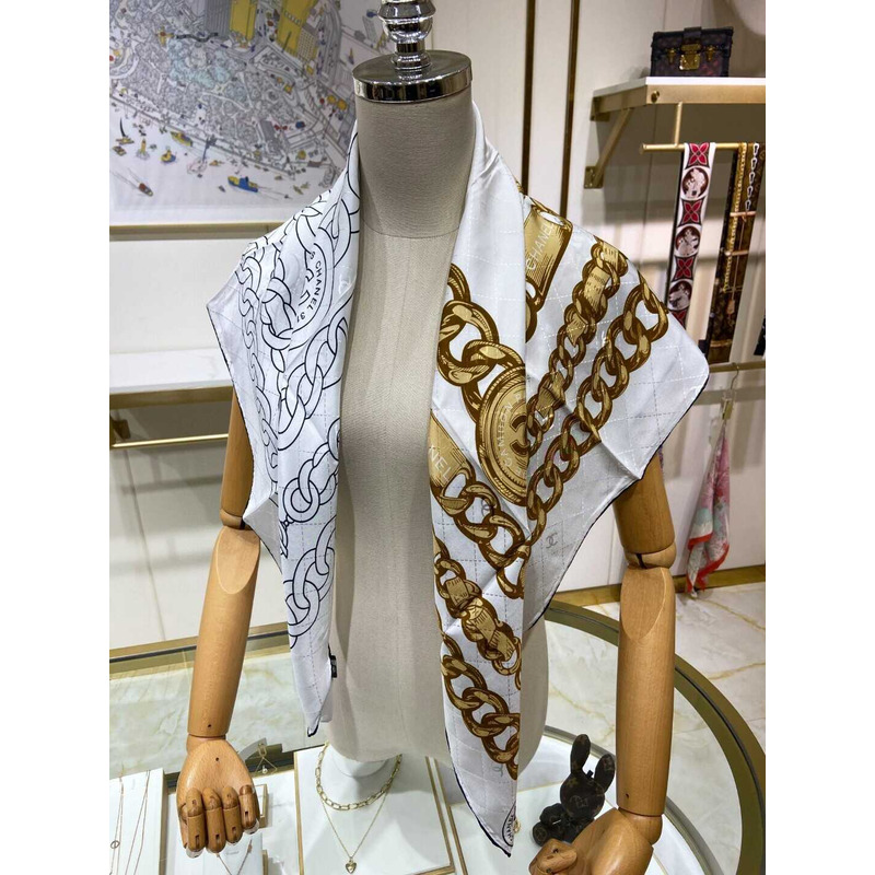 Ch*el square scarf silk twill white