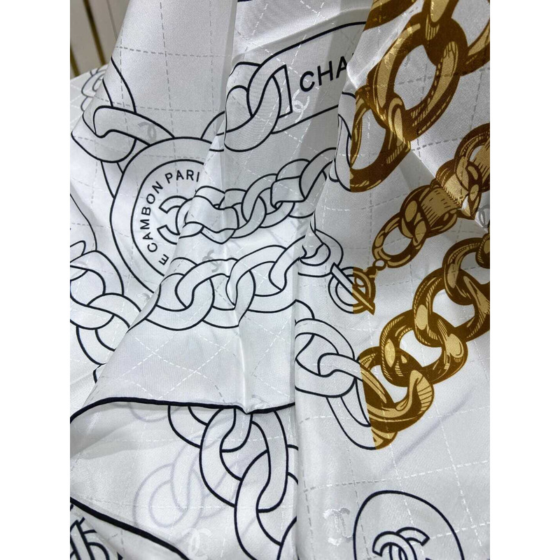 Ch*el square scarf silk twill white