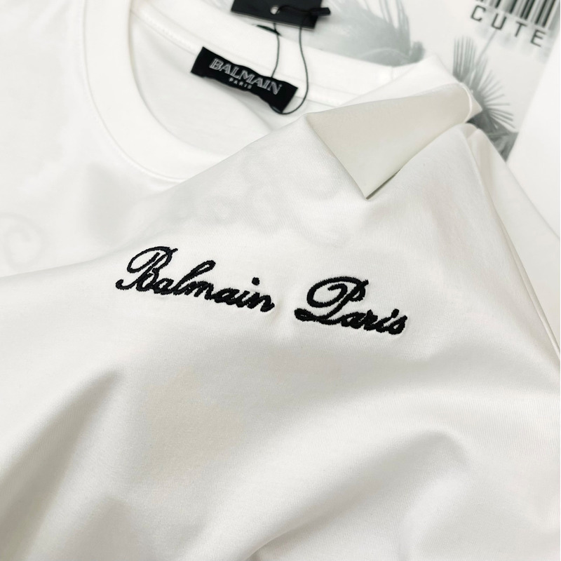 Balmain logo-embroidered cotton T-shirt White