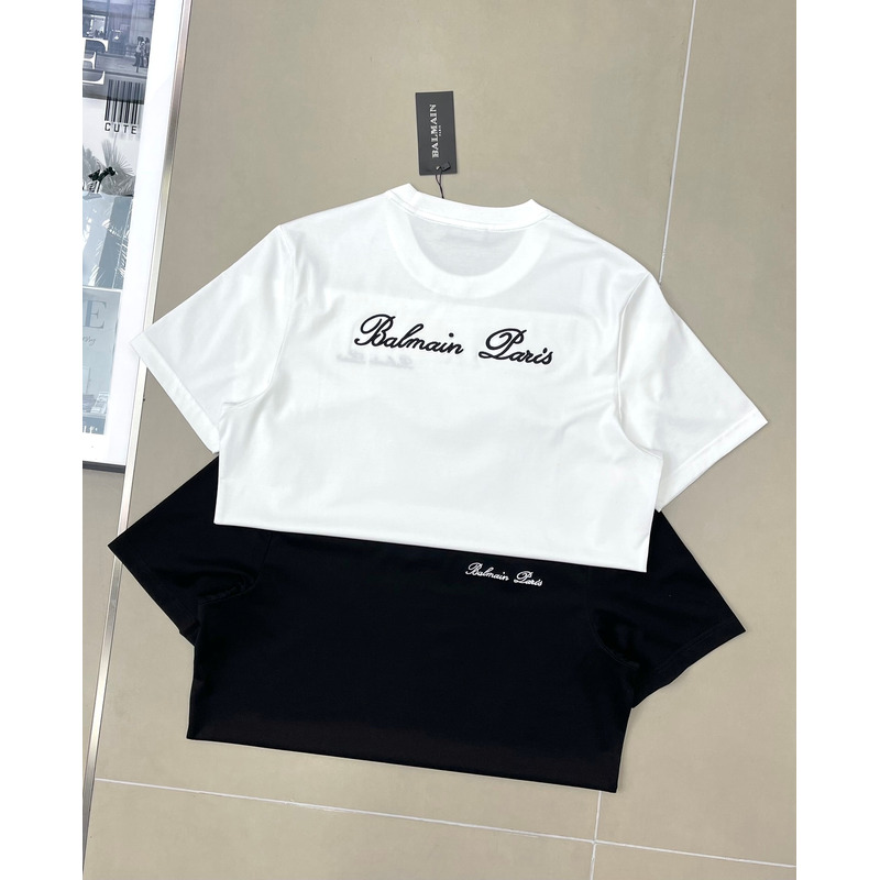 Balmain logo-embroidered cotton T-shirt White