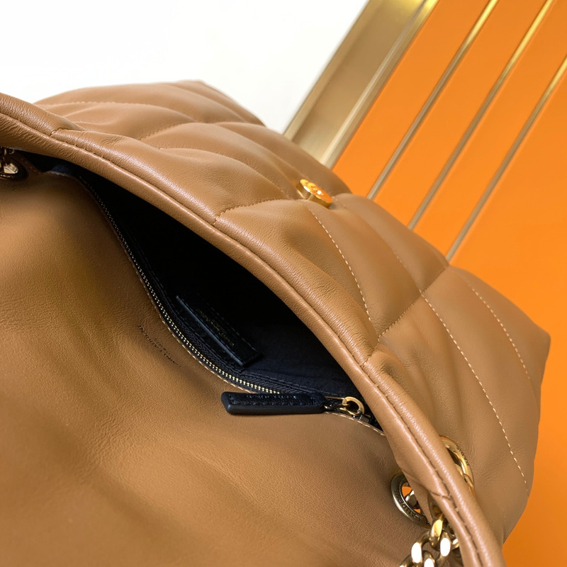 Saint Laurent Loulou Puffer Quilted Shoulder Bag Brown