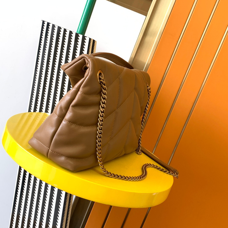 Saint Laurent Loulou Puffer Quilted Shoulder Bag Brown