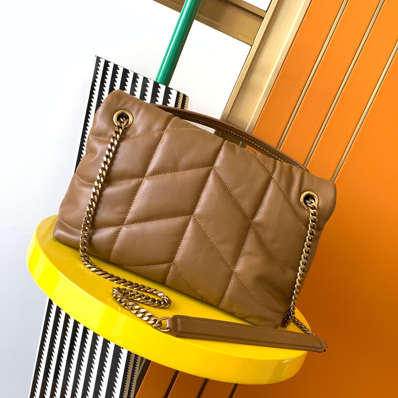 Saint Laurent Loulou Puffer Quilted Shoulder Bag Brown
