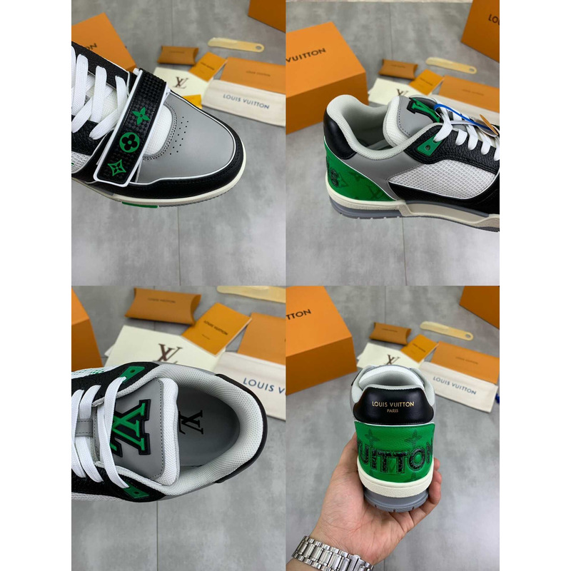 l**is V*t*n lv trainer monogram strap black white green