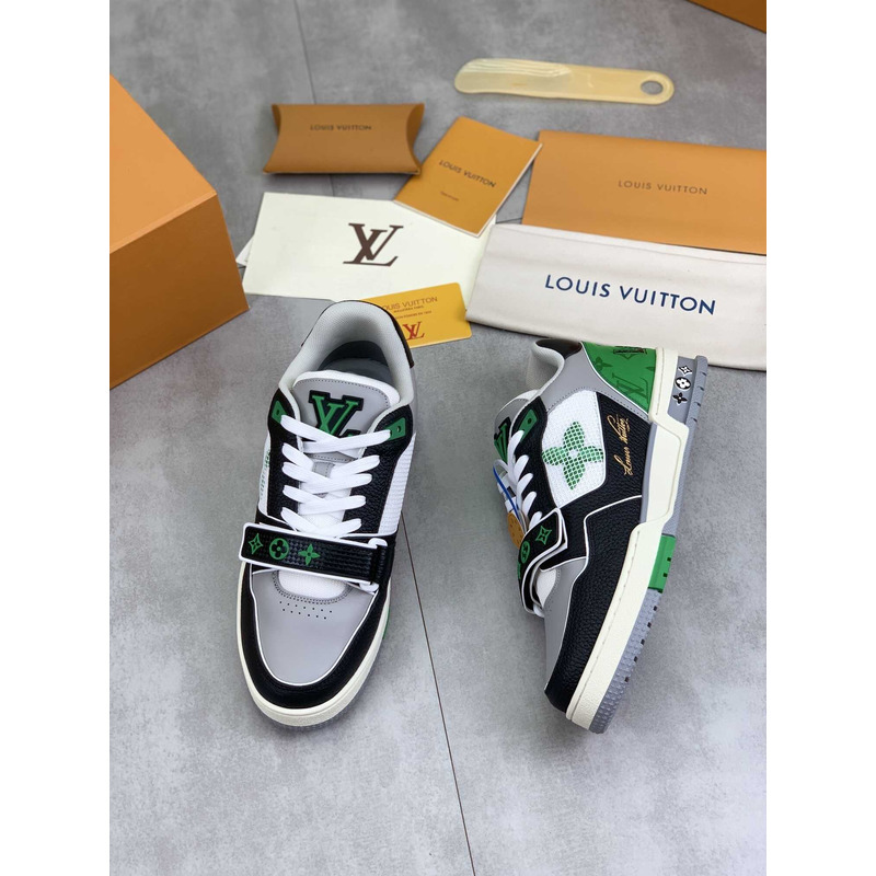l**is V*t*n lv trainer monogram strap black white green