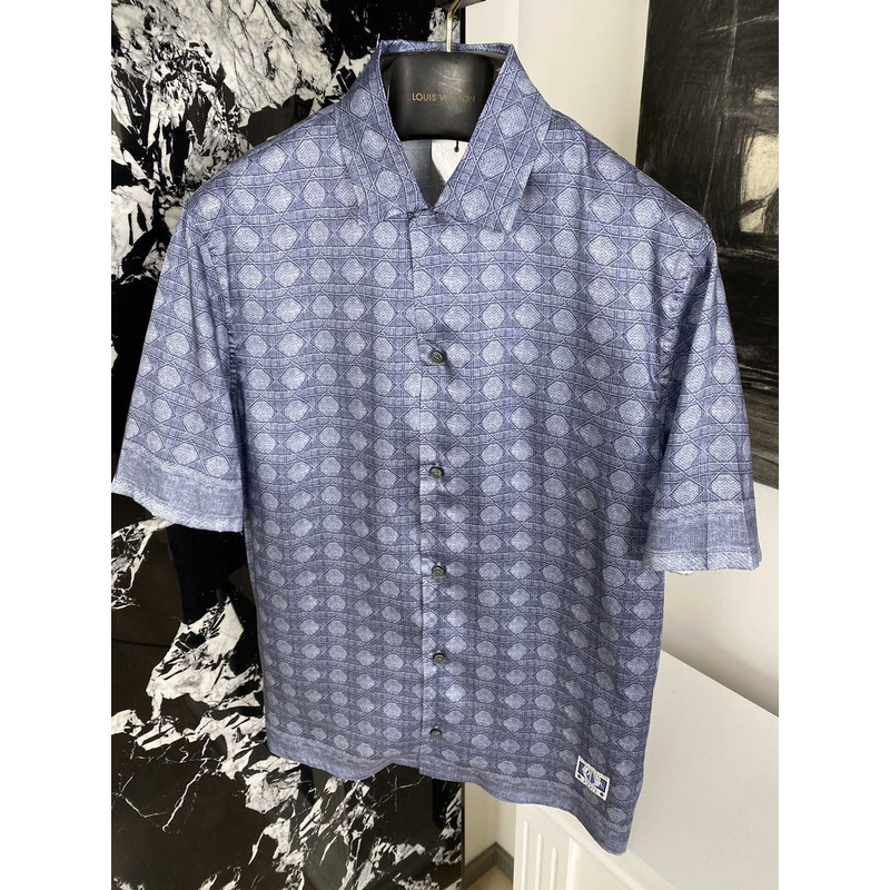 D*or cannage short-sleeved shirt  blue silk twill
