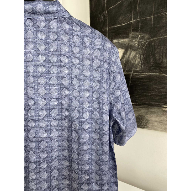 D*or cannage short-sleeved shirt  blue silk twill