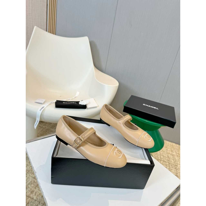 Ch*el mary janes cotton & silk brown