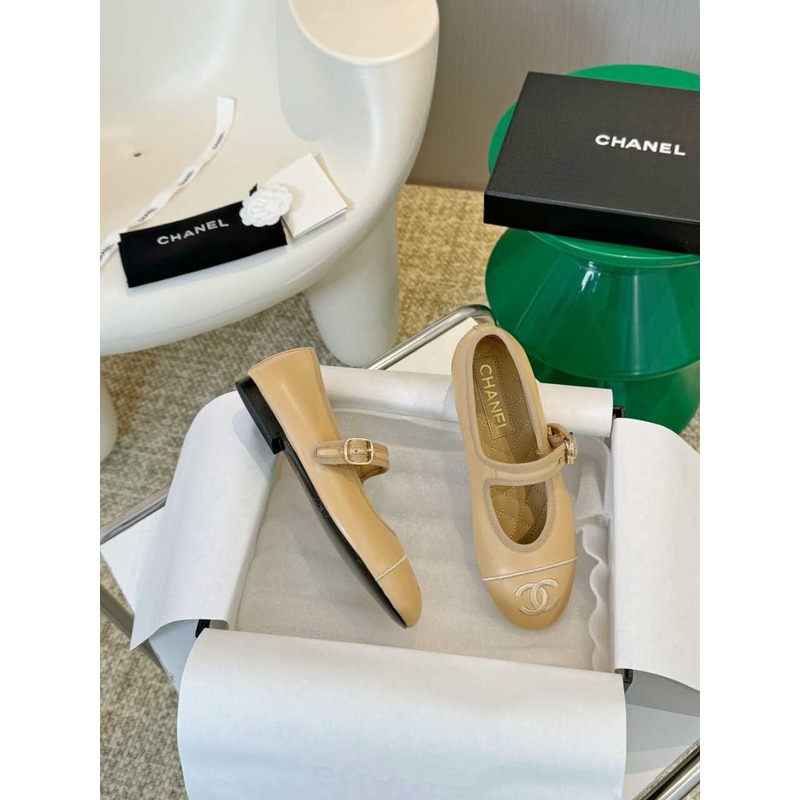 Ch*el mary janes cotton & silk brown