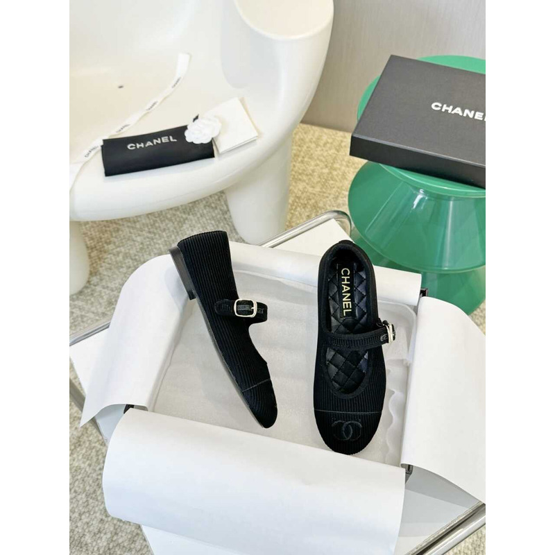 Ch*el mary janes cotton & silk black