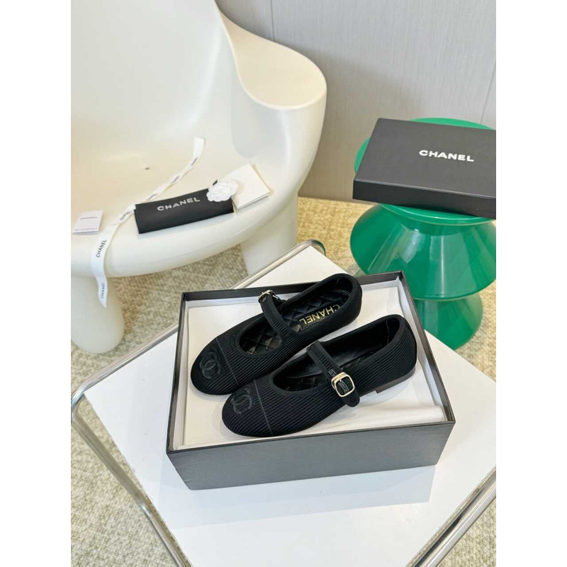 Ch*el mary janes cotton & silk black