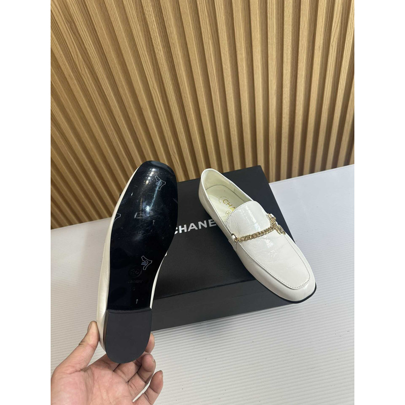 Ch*el moccasins calfskin & metal white