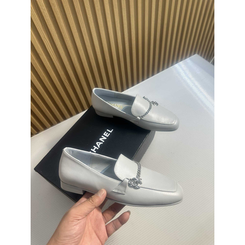 Ch*el moccasins calfskin & metal gray