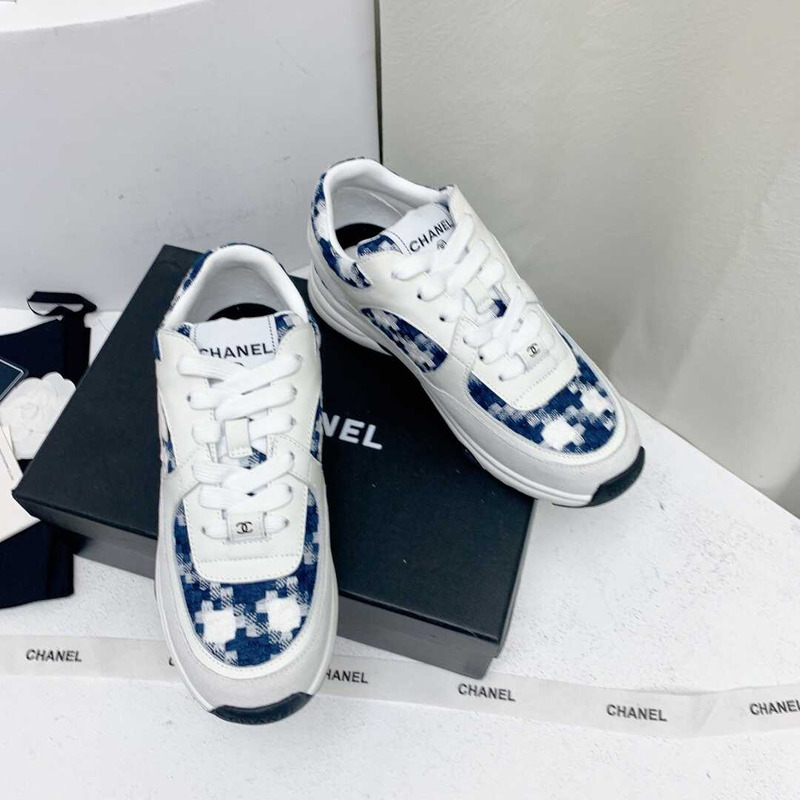 Ch*el sneakers tweed, suede calfskin grey and blue